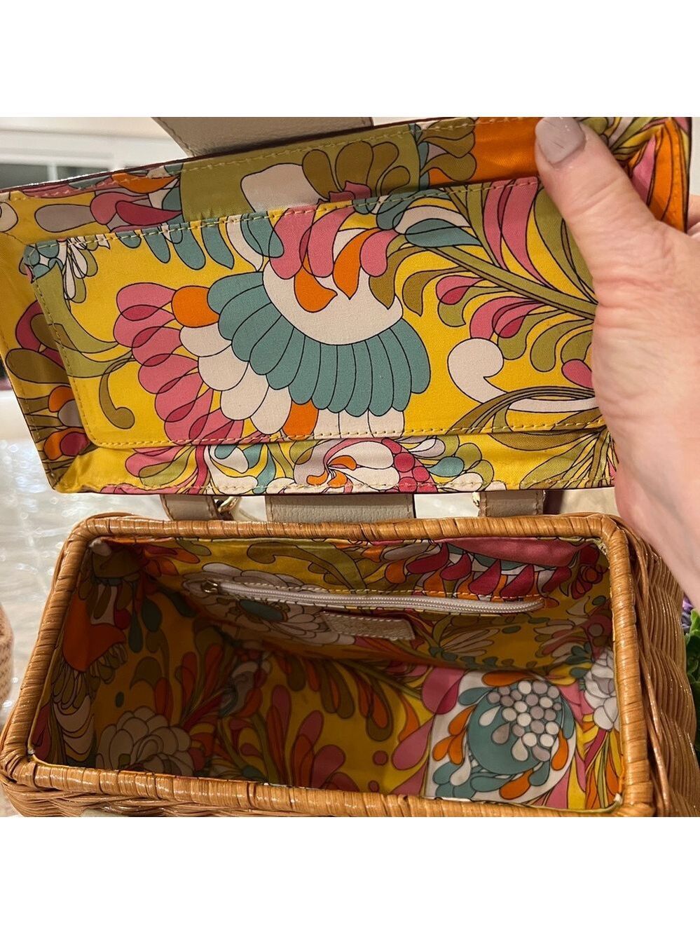 Vintage Kate Spade New York Wicker Basket Bag – Early 2000s Floral Lined - Picture 5 of 11